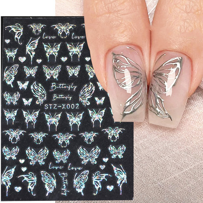 Metalni srebrni leptir 3D naljepnica za nokte Aurora Holografska laserska zvijezda Zmija Mjesec Novogodišnji klizač Proljetni dekor za manikuru NFSTZ-X002