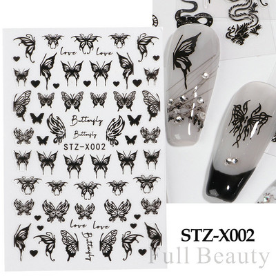 Metalni srebrni leptir 3D naljepnica za nokte Aurora Holografska laserska zvijezda Zmija Mjesec Novogodišnji klizač Proljetni dekor za manikuru NFSTZ-X002