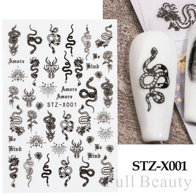 Metalni srebrni leptir 3D naljepnica za nokte Aurora Holografska laserska zvijezda Zmija Mjesec Novogodišnji klizač Proljetni dekor za manikuru NFSTZ-X002