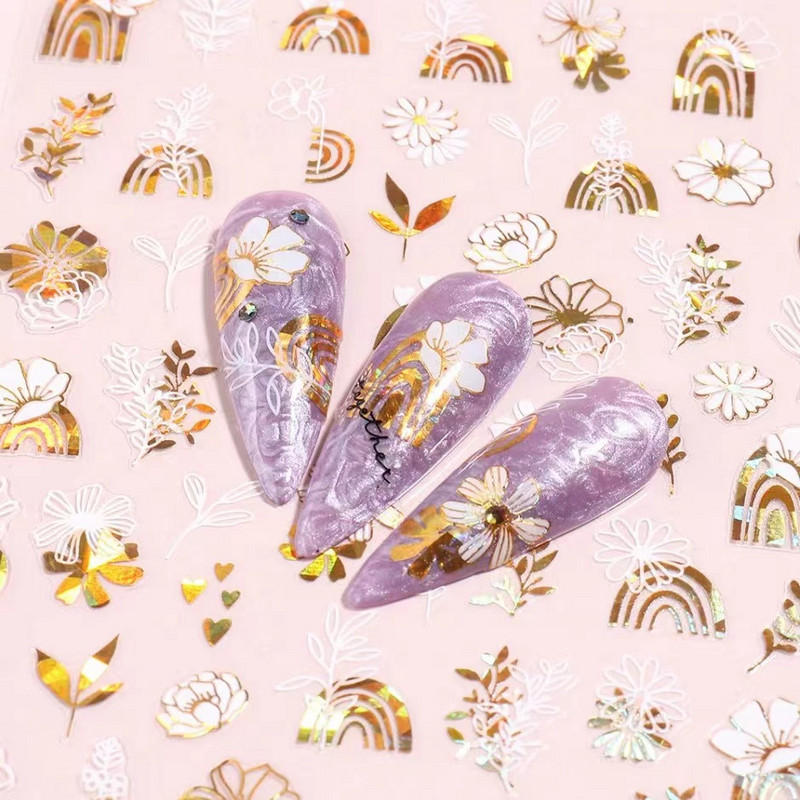 1 τεμ Bird Flower 3D Platinum Nail Αυτοκόλλητο Φυτό Φύλλο Αστερισμός Maskmanicure Foils Nail Art Φιλμ DIY Διακόσμηση