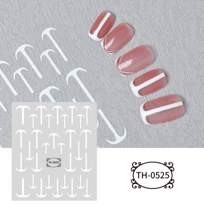 1 τεμ. Αυτοκόλλητο για νύχια με αυτοκόλλητα με λευκές ρίγες, αυτοκόλλητα αυτοκόλλητα με αυτοκόλλητα, σχέδιο νύφης, γραμμές καμπυλών, διακοσμητικά αξεσουάρ νυχιών
