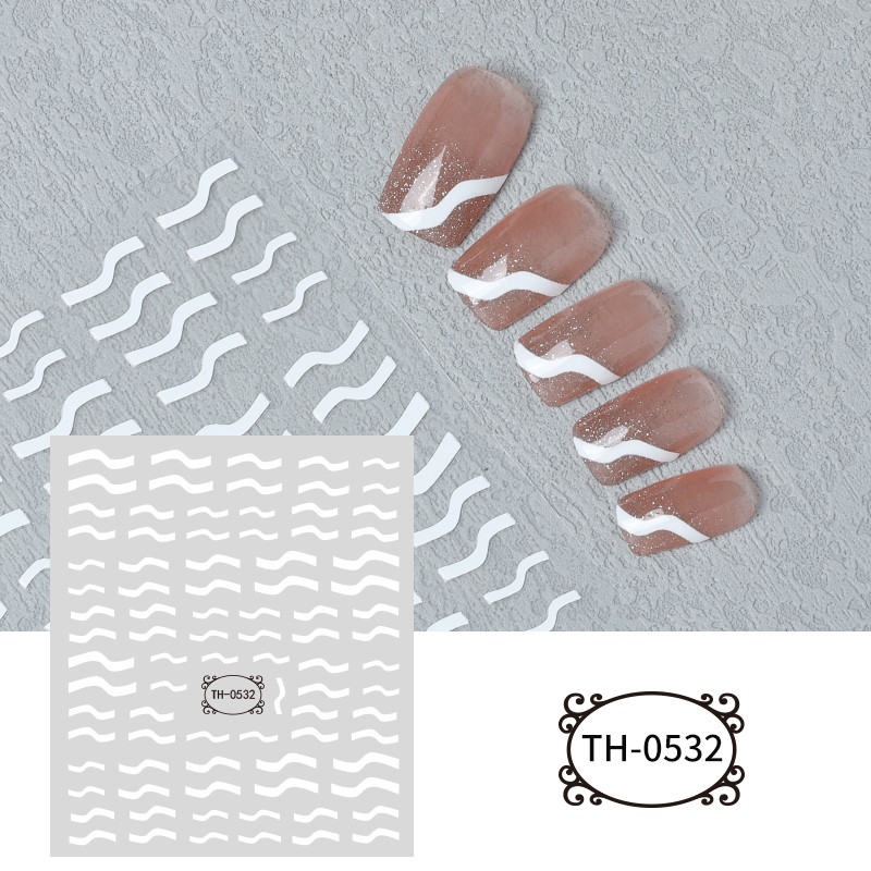 1 τεμ. Αυτοκόλλητο για νύχια με αυτοκόλλητα με λευκές ρίγες, αυτοκόλλητα αυτοκόλλητα με αυτοκόλλητα, σχέδιο νύφης, γραμμές καμπυλών, διακοσμητικά αξεσουάρ νυχιών