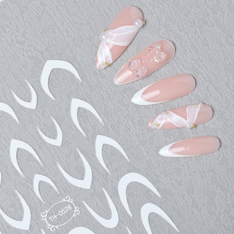 1 τεμ. Αυτοκόλλητο για νύχια με αυτοκόλλητα με λευκές ρίγες, αυτοκόλλητα αυτοκόλλητα με αυτοκόλλητα, σχέδιο νύφης, γραμμές καμπυλών, διακοσμητικά αξεσουάρ νυχιών