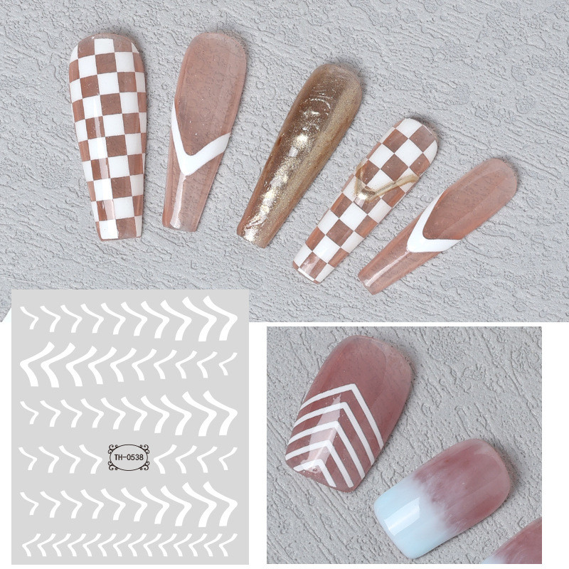 1 τεμ. Αυτοκόλλητο για νύχια με αυτοκόλλητα με λευκές ρίγες, αυτοκόλλητα αυτοκόλλητα με αυτοκόλλητα, σχέδιο νύφης, γραμμές καμπυλών, διακοσμητικά αξεσουάρ νυχιών