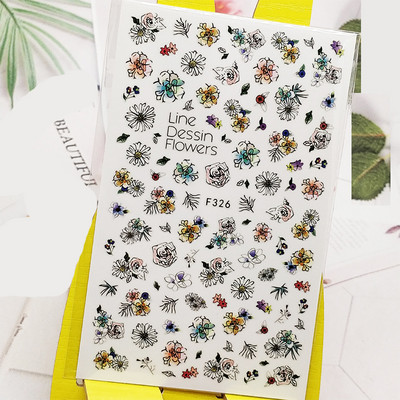 3D naljepnica za nokte Biljna linija Cvijet Male cvjetne naljepnice za nokte Samoljepljive naljepnice za dizajn za manikuru Nail Art Decoration