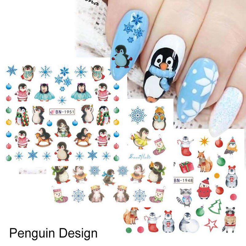 Armsad pingviiniküünekleebised lumi talv loomad vesiliugurid jõulupühade küünte kaunistustarvikute kleebis BEBN1945-1956