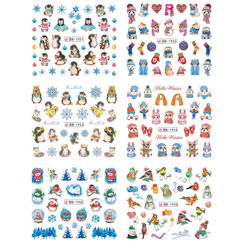 Armsad pingviiniküünekleebised lumi talv loomad vesiliugurid jõulupühade küünte kaunistustarvikute kleebis BEBN1945-1956