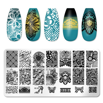 Μεταφορά νυχιών εκτύπωσης στένσιλ βερνίκι ατσάλινο πιάτο Ορθογώνιο χρωματιστό σφραγιστικό εργαλείο Nail Art Υλικά Προϊόντα μανικιούρ Αξεσουάρ