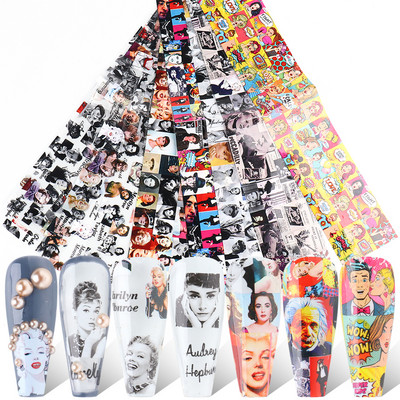 Set de autocolante de transfer lac de unghii cu gel de ziar, cu flori de epocă, scrisoare, pentru unghii, folii de artă pentru unghii, glisor, sfaturi pentru hârtie pentru manichiura BE5114