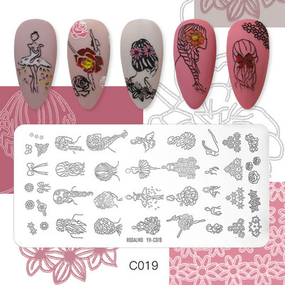 ROSALIND DIY küünekunsti trükkimine, maalitud stantsitud terasmall Lillede loomade tegelaste muster pildikujundus plaadi küünevorm