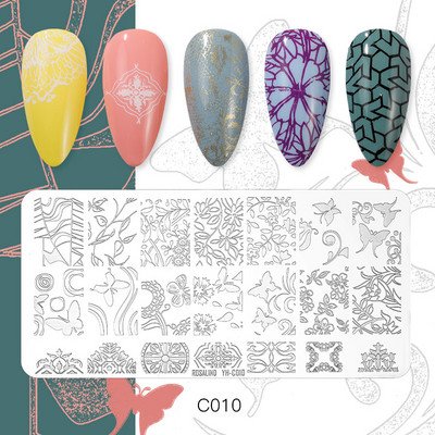 ROSALIND DIY küünekunsti trükkimine, maalitud stantsitud terasmall Lillede loomade tegelaste muster pildikujundus plaadi küünevorm