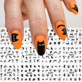 12 buc. Autocolante pentru unghii pisici negre Glisoare cu animale drăguțe din desene animate pentru unghii Love Heart Transfer Water Decals Manichiură Tattoo NLA493-504
