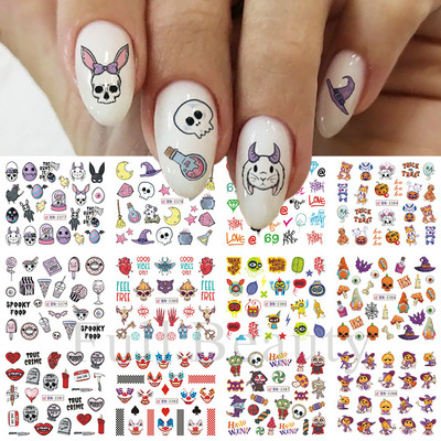 12 buc. Autocolante pentru unghii pisici negre Glisoare cu animale drăguțe din desene animate pentru unghii Love Heart Transfer Water Decals Manichiură Tattoo NLA493-504