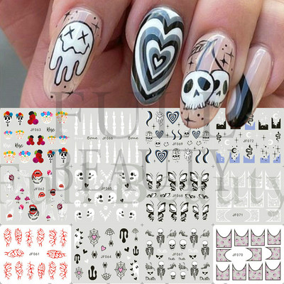 12 buc. Autocolante pentru unghii pisici negre Glisoare cu animale drăguțe din desene animate pentru unghii Love Heart Transfer Water Decals Manichiură Tattoo NLA493-504