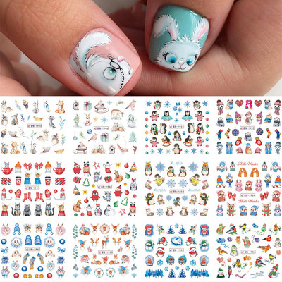 12 buc. Autocolante pentru unghii pisici negre Glisoare cu animale drăguțe din desene animate pentru unghii Love Heart Transfer Water Decals Manichiură Tattoo NLA493-504