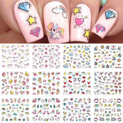 12 buc. Autocolante pentru unghii pisici negre Glisoare cu animale drăguțe din desene animate pentru unghii Love Heart Transfer Water Decals Manichiură Tattoo NLA493-504