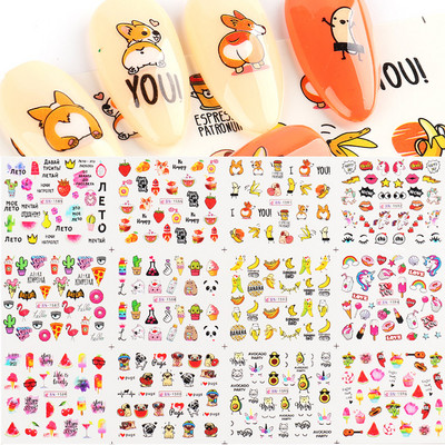 12 buc. Autocolante pentru unghii pisici negre Glisoare cu animale drăguțe din desene animate pentru unghii Love Heart Transfer Water Decals Manichiură Tattoo NLA493-504