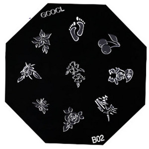 1 gab. 6 * 6 cm nerūsējošā tērauda nagu mākslas štancēšanas plāksnes atkārtoti lietojamas astoņstūra formas apdrukas plāksne ar ziedu dzīvnieku ķiršu apdruku