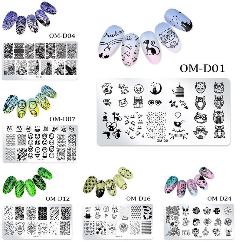 1 gab. 6 * 6 cm nerūsējošā tērauda nagu mākslas štancēšanas plāksnes atkārtoti lietojamas astoņstūra formas apdrukas plāksne ar ziedu dzīvnieku ķiršu apdruku