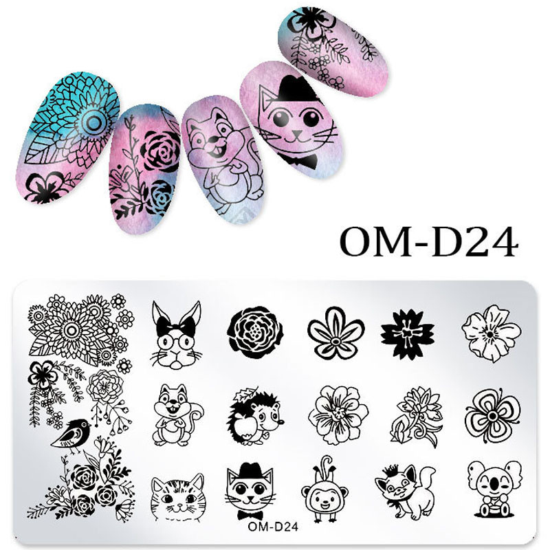 1 gab. 6 * 6 cm nerūsējošā tērauda nagu mākslas štancēšanas plāksnes atkārtoti lietojamas astoņstūra formas apdrukas plāksne ar ziedu dzīvnieku ķiršu apdruku