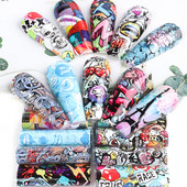 Abstraktne Graffiti küünte kleebis geomeetria lill värviline maalimine küünte ülekandmise foolium Romantiline Pariisi geellaki maniküür NL4122