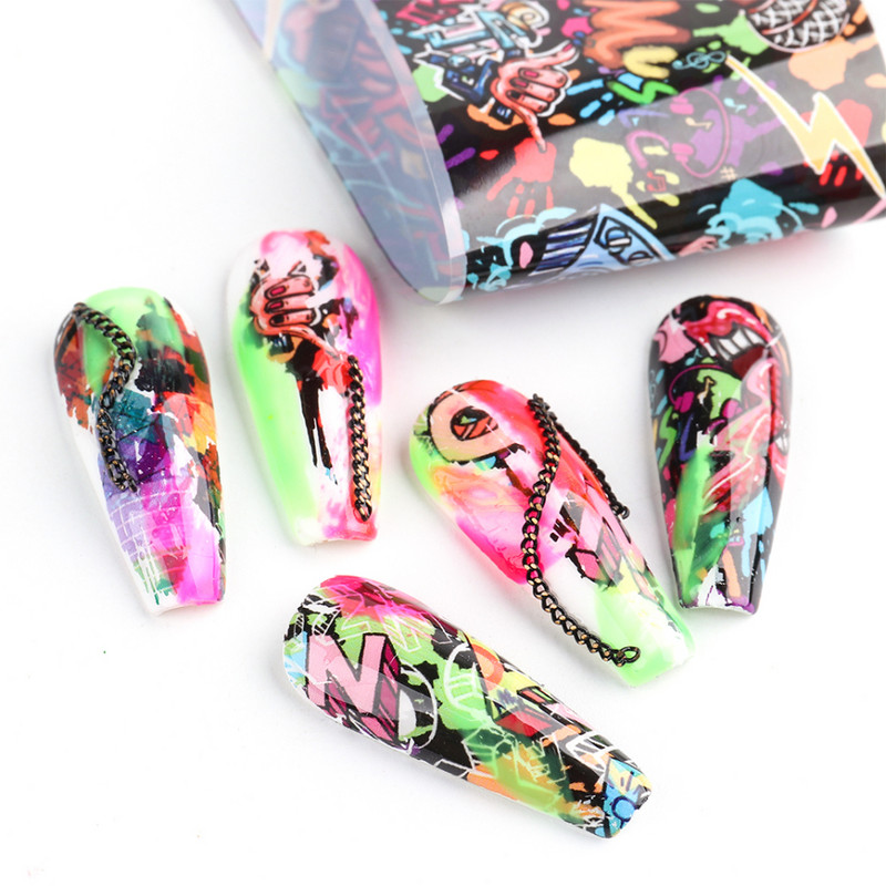 Abstraktne Graffiti küünte kleebis geomeetria lill värviline maalimine küünte ülekandmise foolium Romantiline Pariisi geellaki maniküür NL4122