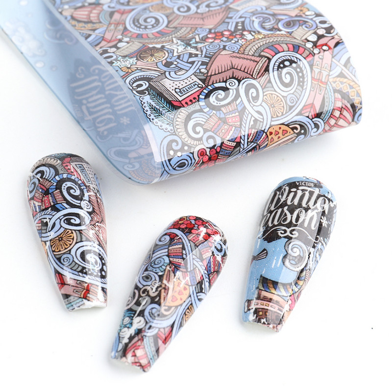 Abstraktne Graffiti küünte kleebis geomeetria lill värviline maalimine küünte ülekandmise foolium Romantiline Pariisi geellaki maniküür NL4122