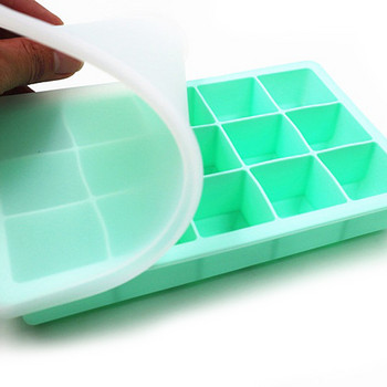 Πλαστική φόρμα 15 πλέγματος σιλικόνης για δίσκο πάγου με καπάκι Καταψύκτη Μορφή παγωτού τετράγωνου σχήματος παγωτομηχανή κουζίνας Εργαλείο DIY