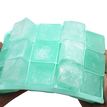 Πλαστική φόρμα 15 πλέγματος σιλικόνης για δίσκο πάγου με καπάκι Καταψύκτη Μορφή παγωτού τετράγωνου σχήματος παγωτομηχανή κουζίνας Εργαλείο DIY