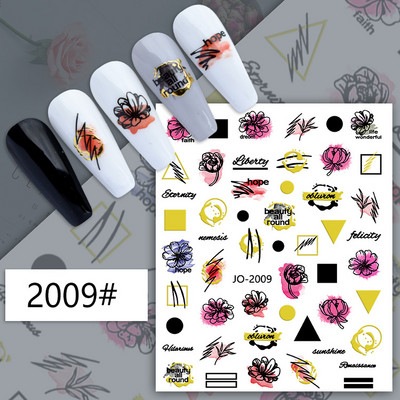 Αυτοκόλλητα νυχιών Γεωμετρικές γραμμές Μαύρα άσπρα γράμματα Loves Back Κόλλα Αυτοκόλλητα νυχιών Διακόσμηση για Συμβουλές νυχιών ομορφιά