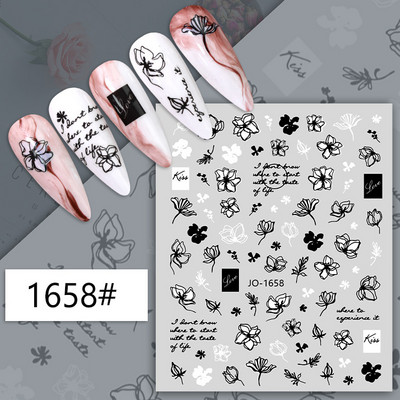 Αυτοκόλλητα νυχιών Γεωμετρικές γραμμές Μαύρα άσπρα γράμματα Loves Back Κόλλα Αυτοκόλλητα νυχιών Διακόσμηση για Συμβουλές νυχιών ομορφιά