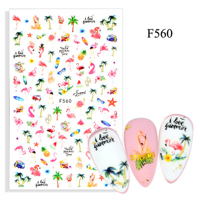 2023. aasta suvelillede flamingo küünekleebised 3D abstraktsed daami näokujunduse kleepuvad liugurmähised maniküüri küünte kaunistustega kleebised