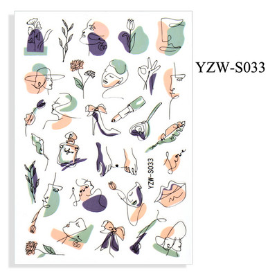 2023. aasta suvelillede flamingo küünekleebised 3D abstraktsed daami näokujunduse kleepuvad liugurmähised maniküüri küünte kaunistustega kleebised