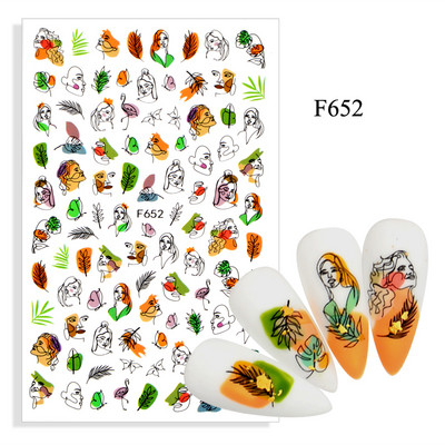 2023. aasta suvelillede flamingo küünekleebised 3D abstraktsed daami näokujunduse kleepuvad liugurmähised maniküüri küünte kaunistustega kleebised