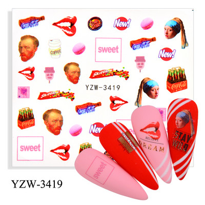 2023. aasta suvelillede flamingo küünekleebised 3D abstraktsed daami näokujunduse kleepuvad liugurmähised maniküüri küünte kaunistustega kleebised