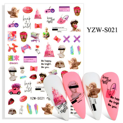 2023. aasta suvelillede flamingo küünekleebised 3D abstraktsed daami näokujunduse kleepuvad liugurmähised maniküüri küünte kaunistustega kleebised