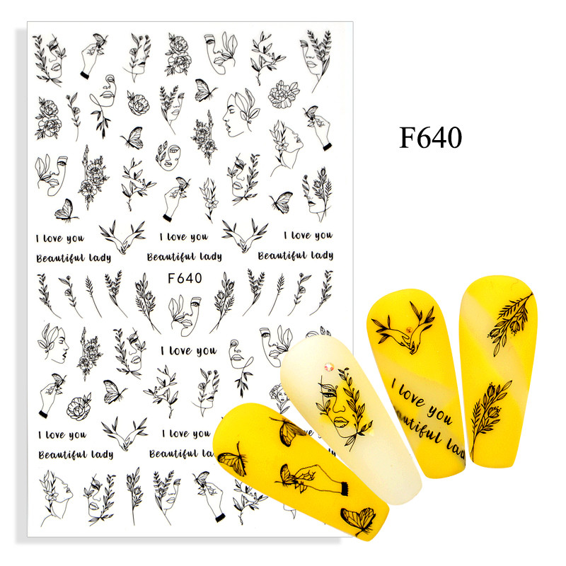 2023. aasta suvelillede flamingo küünekleebised 3D abstraktsed daami näokujunduse kleepuvad liugurmähised maniküüri küünte kaunistustega kleebised