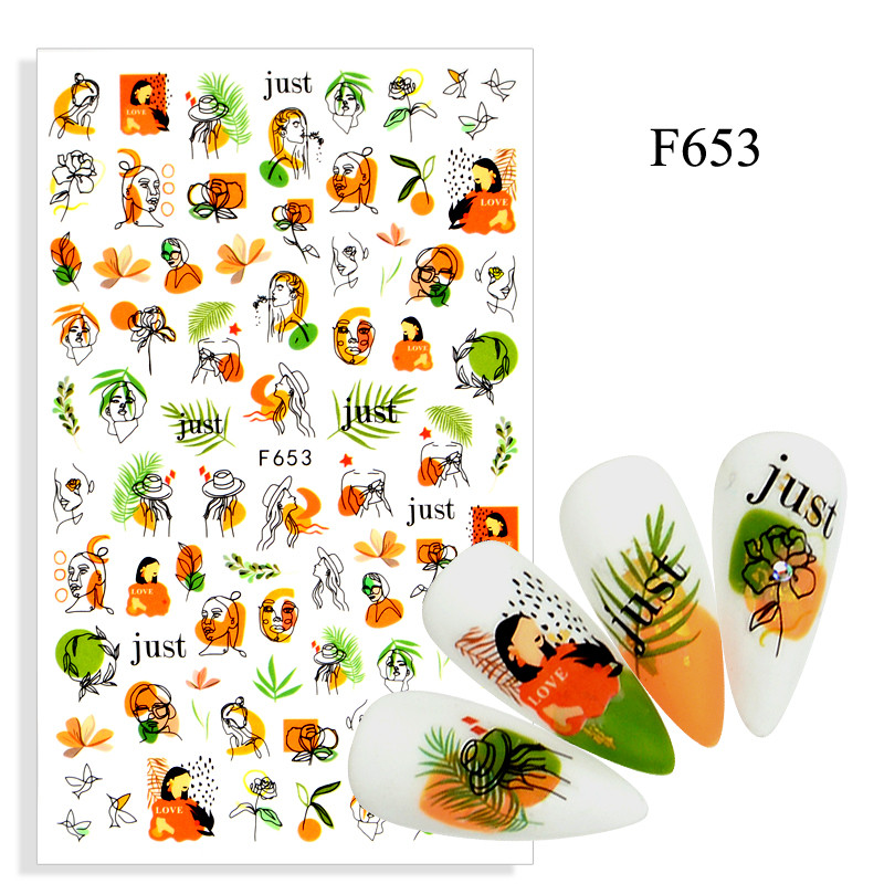 2023. aasta suvelillede flamingo küünekleebised 3D abstraktsed daami näokujunduse kleepuvad liugurmähised maniküüri küünte kaunistustega kleebised