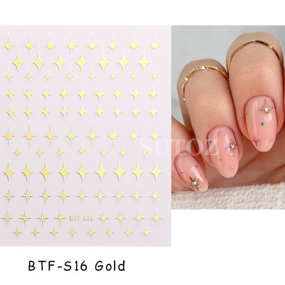 τρισδιάστατα ολογραφικά αυτοκόλλητα νυχιών Love Hearts Χρυσά μπρονζέ αστέρια Sliders Ασημί χρώμιο Nail Art DIY Διακόσμηση μανικιούρ GLBTF-S17