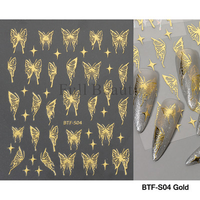 τρισδιάστατα ολογραφικά αυτοκόλλητα νυχιών Love Hearts Χρυσά μπρονζέ αστέρια Sliders Ασημί χρώμιο Nail Art DIY Διακόσμηση μανικιούρ GLBTF-S17