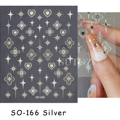 τρισδιάστατα ολογραφικά αυτοκόλλητα νυχιών Love Hearts Χρυσά μπρονζέ αστέρια Sliders Ασημί χρώμιο Nail Art DIY Διακόσμηση μανικιούρ GLBTF-S17