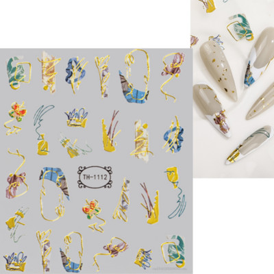 Μπλε μάρμαρο εφέ 3D Golden Wave Line Nails Art Αυτοκόλλητα Χρυσό μπρονζέ συρόμενο αυτοκόλλητο γεωμετρικές γραμμές Άνοιξη αυτοκόλλητα διακόσμηση