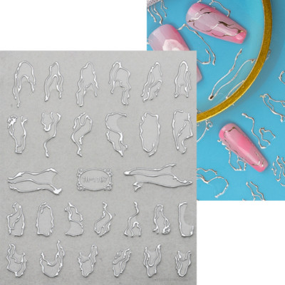 Μπλε μάρμαρο εφέ 3D Golden Wave Line Nails Art Αυτοκόλλητα Χρυσό μπρονζέ συρόμενο αυτοκόλλητο γεωμετρικές γραμμές Άνοιξη αυτοκόλλητα διακόσμηση