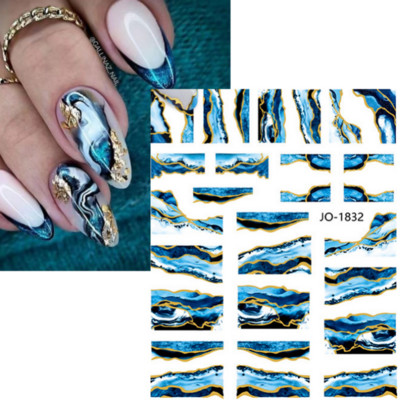 Μπλε μάρμαρο εφέ 3D Golden Wave Line Nails Art Αυτοκόλλητα Χρυσό μπρονζέ συρόμενο αυτοκόλλητο γεωμετρικές γραμμές Άνοιξη αυτοκόλλητα διακόσμηση