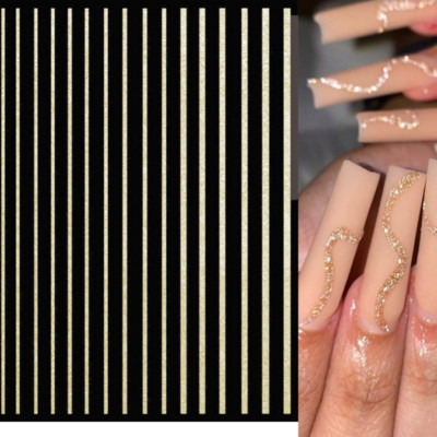 Μπλε μάρμαρο εφέ 3D Golden Wave Line Nails Art Αυτοκόλλητα Χρυσό μπρονζέ συρόμενο αυτοκόλλητο γεωμετρικές γραμμές Άνοιξη αυτοκόλλητα διακόσμηση