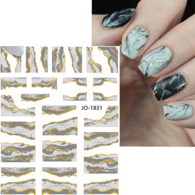 Μπλε μάρμαρο εφέ 3D Golden Wave Line Nails Art Αυτοκόλλητα Χρυσό μπρονζέ συρόμενο αυτοκόλλητο γεωμετρικές γραμμές Άνοιξη αυτοκόλλητα διακόσμηση
