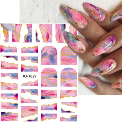 Μπλε μάρμαρο εφέ 3D Golden Wave Line Nails Art Αυτοκόλλητα Χρυσό μπρονζέ συρόμενο αυτοκόλλητο γεωμετρικές γραμμές Άνοιξη αυτοκόλλητα διακόσμηση