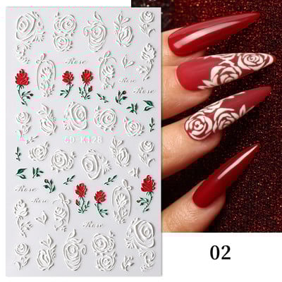 1 list bijelih reljefnih cvjetnih čipki 5D naljepnica s naljepnicama Wedding Nail Art dizajni Cvjetni cvjetni prijenos naljepnica s japanskom geometrijom