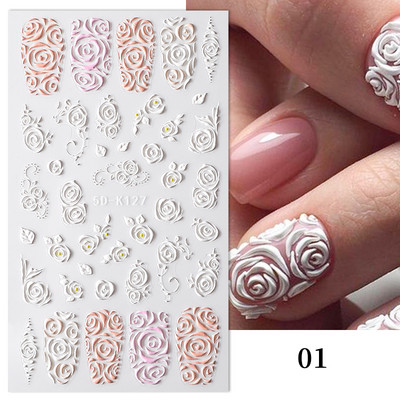 1 list bijelih reljefnih cvjetnih čipki 5D naljepnica s naljepnicama Wedding Nail Art dizajni Cvjetni cvjetni prijenos naljepnica s japanskom geometrijom