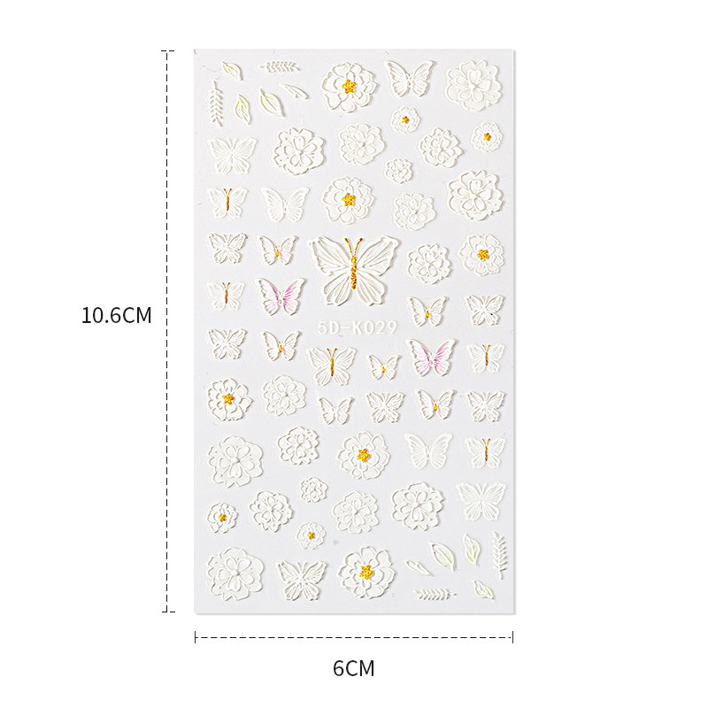 1 list bijelih reljefnih cvjetnih čipki 5D naljepnica s naljepnicama Wedding Nail Art dizajni Cvjetni cvjetni prijenos naljepnica s japanskom geometrijom